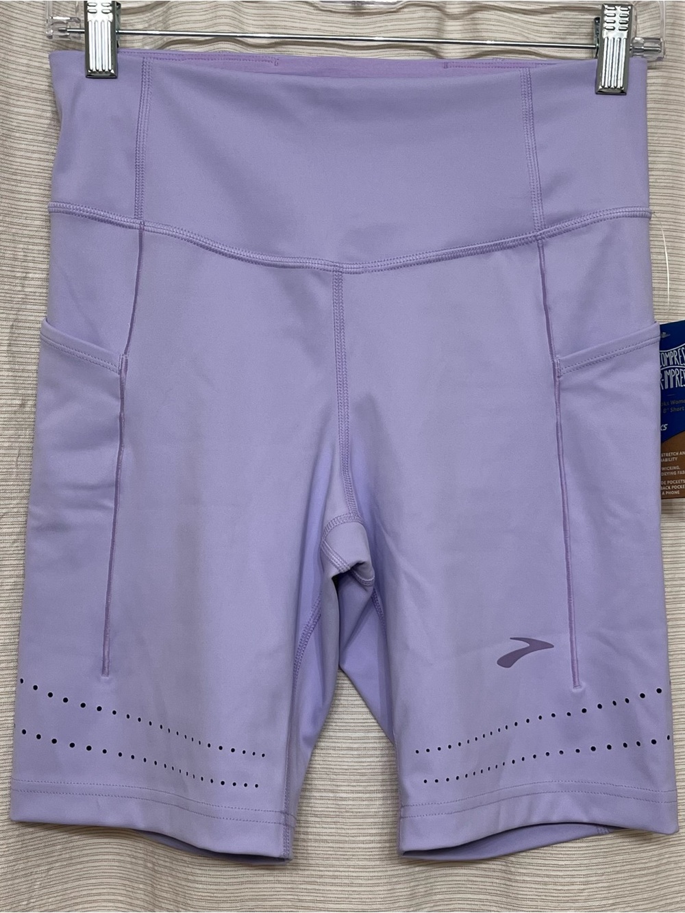 Brooks Lavender High-Waist Bike Shorts with Side Pockets NWT